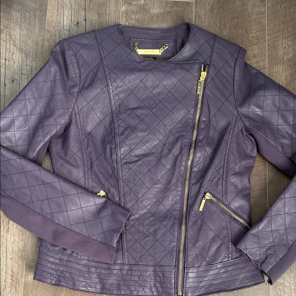 IMAN Quilted Leather Jacket in Deep Purple